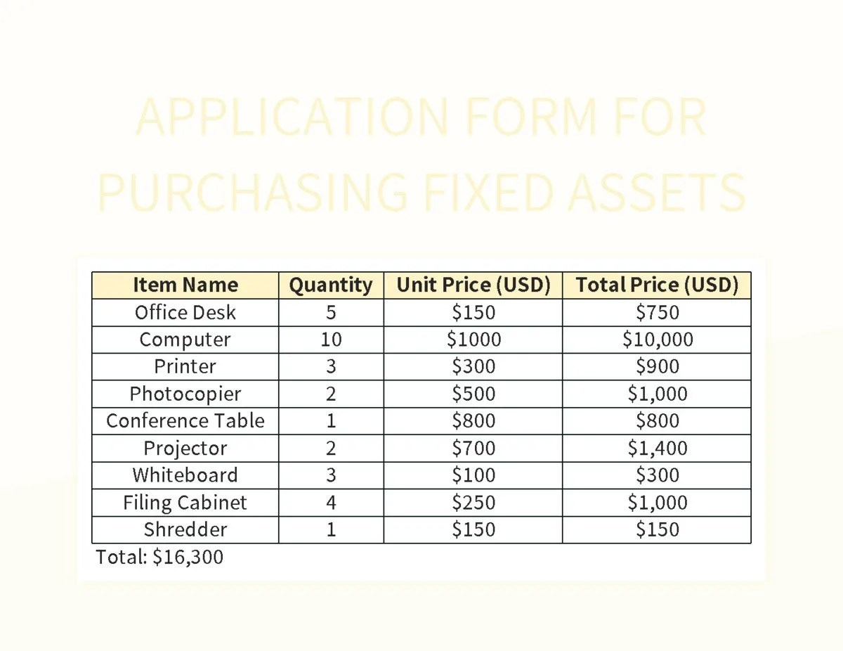 Application Form For Purchasing Fixed Assets Excel Template And Google