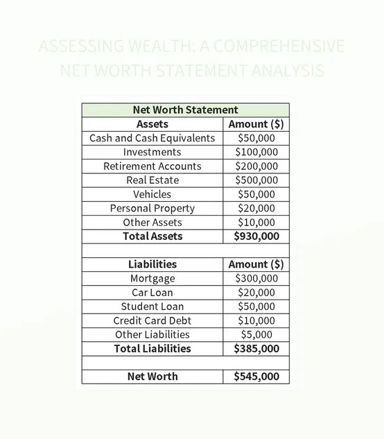 Assessing Wealth A Comprehensive Net Worth Statement Analysis Excel