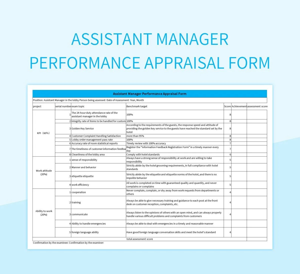 Assistant Manager Performance Appraisal Form Excel Template And Google