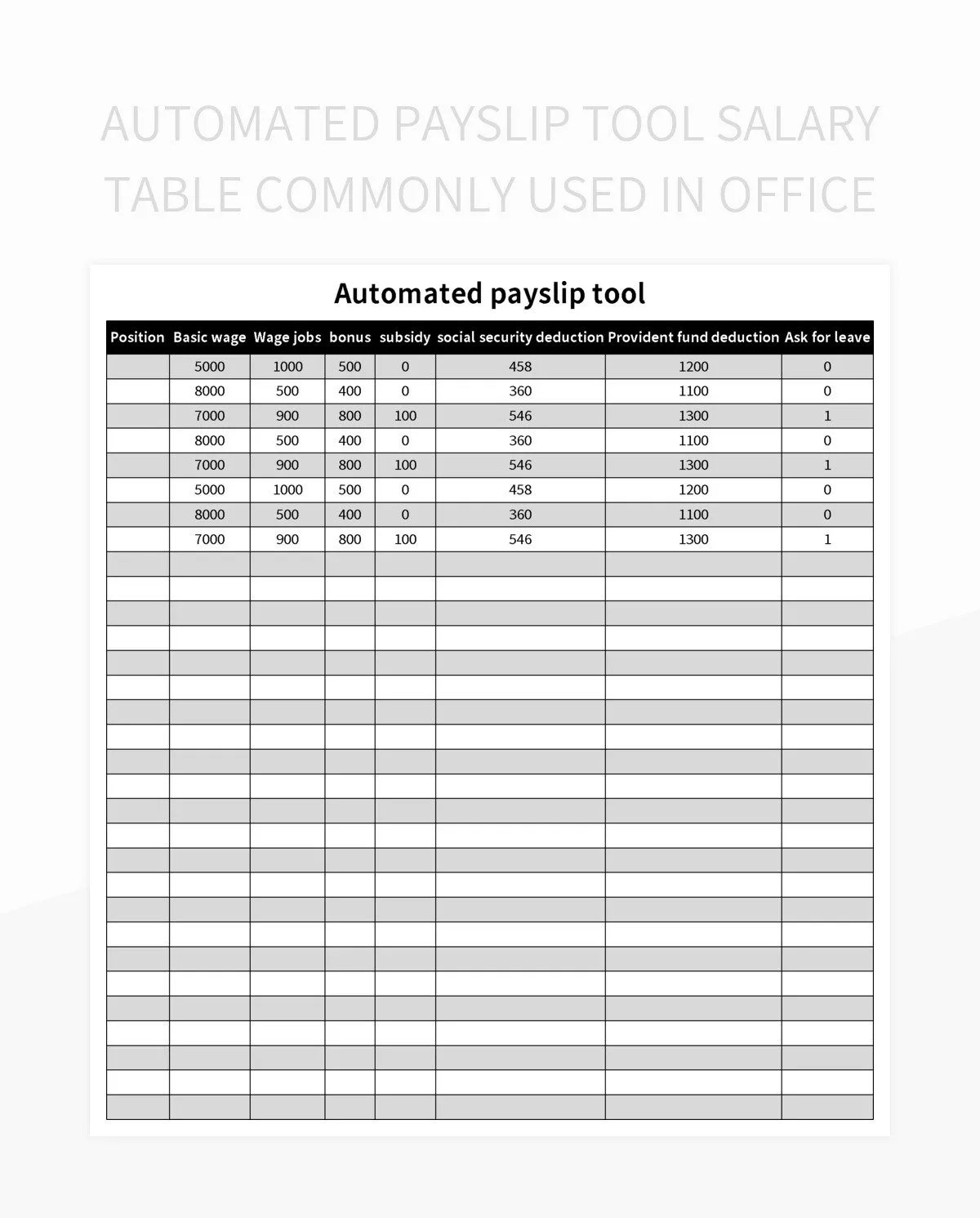 Automated Payslip Tool Salary Table Commonly Used In Office Excel