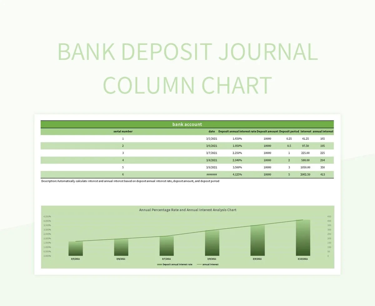 Bank Deposit Journal Column Chart Excel Template And Google Sheets File