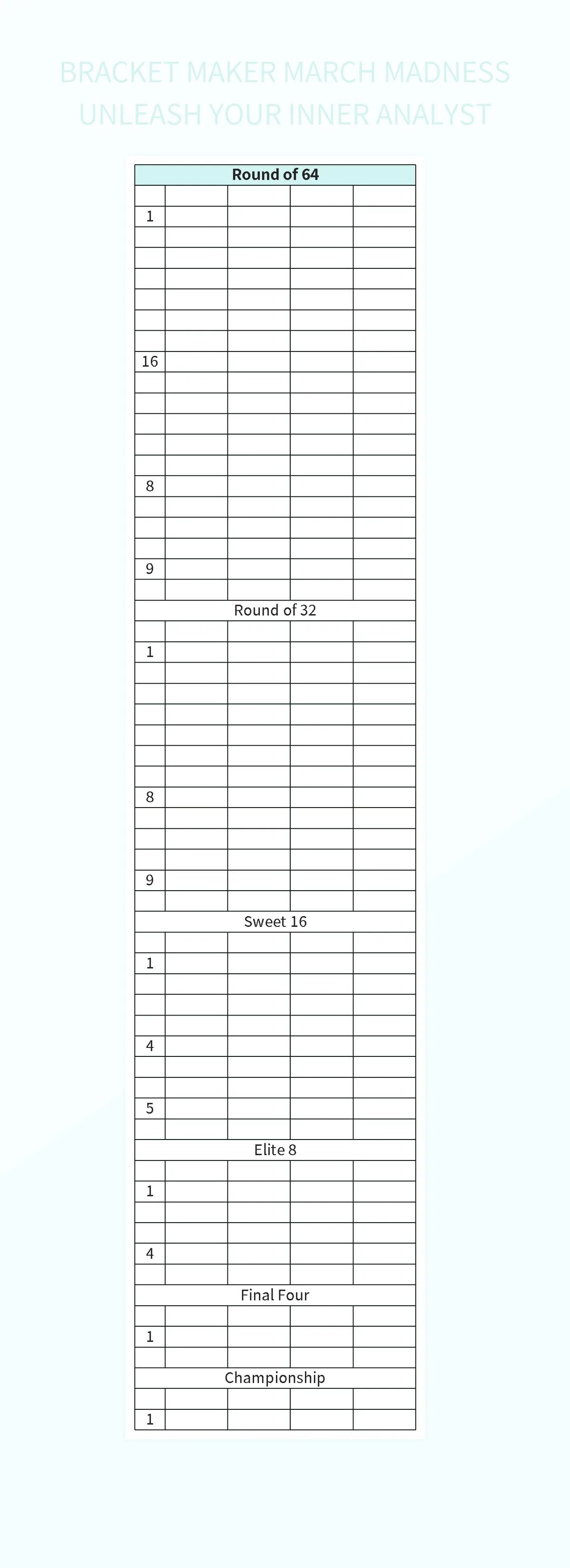 Free Competition Brackets Templates For Google Sheets And Microsoft Excel Slidesdocs