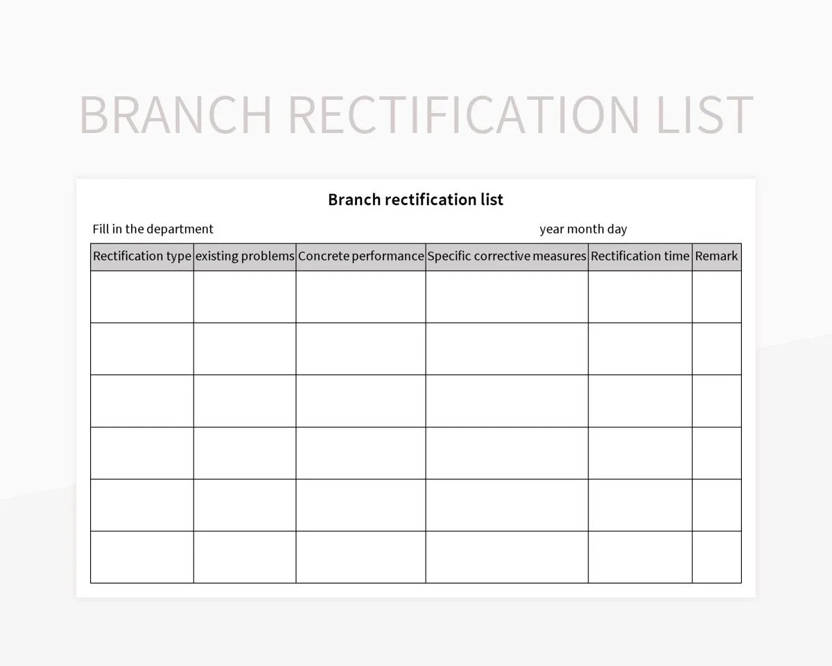 Branch Rectification List Excel Template And Google Sheets File For