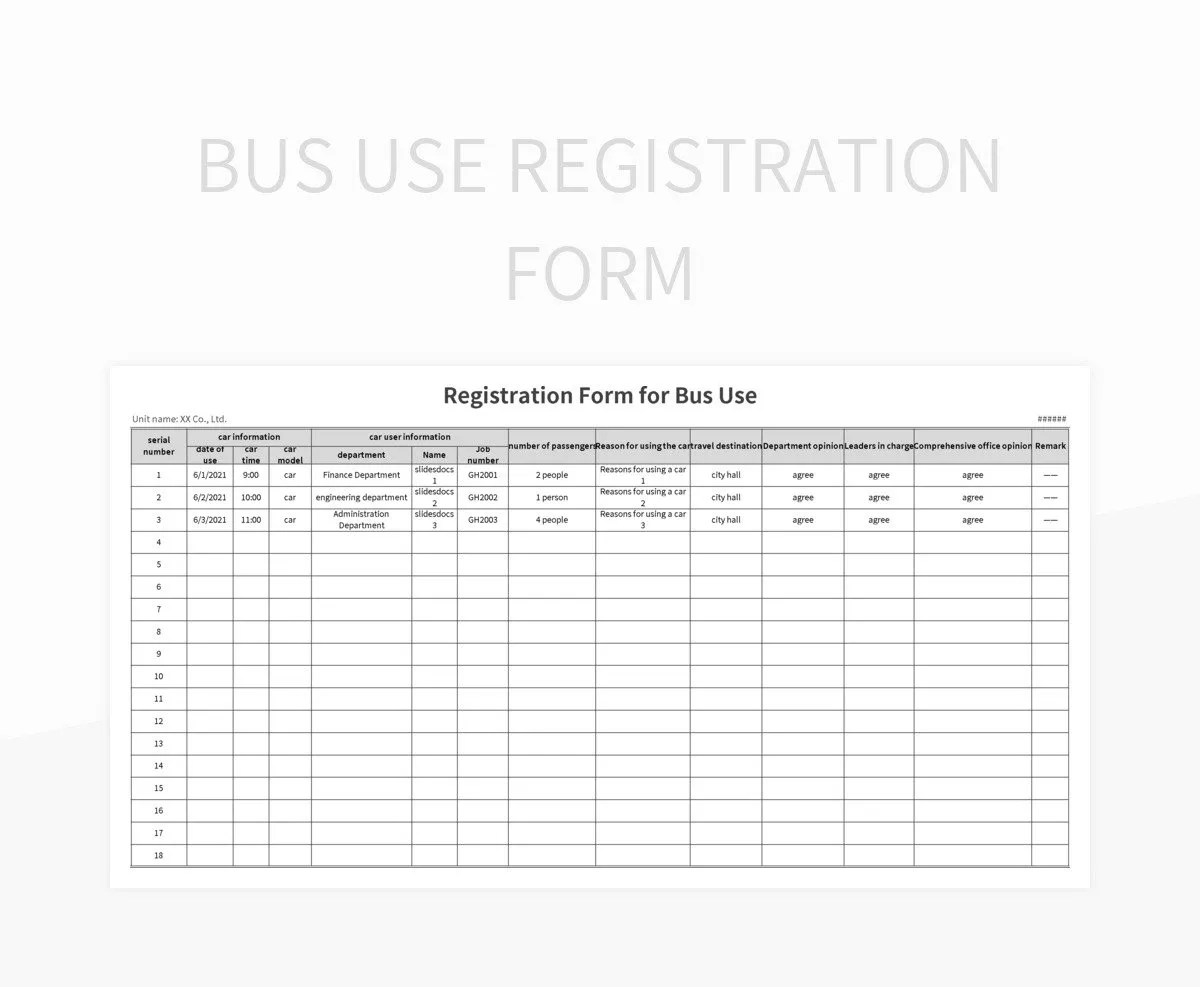 Bus Company Bus Operation Departure Schedule Excel Template And Google