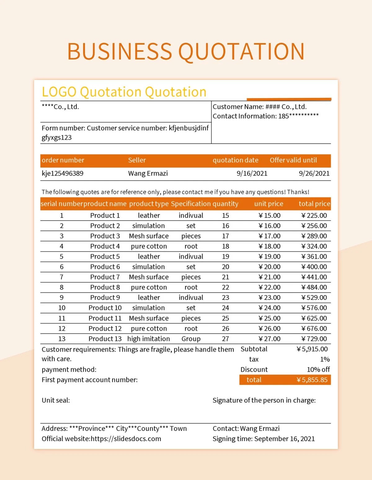 Enterprise Business General Quotation Excel Template And Google Sheets