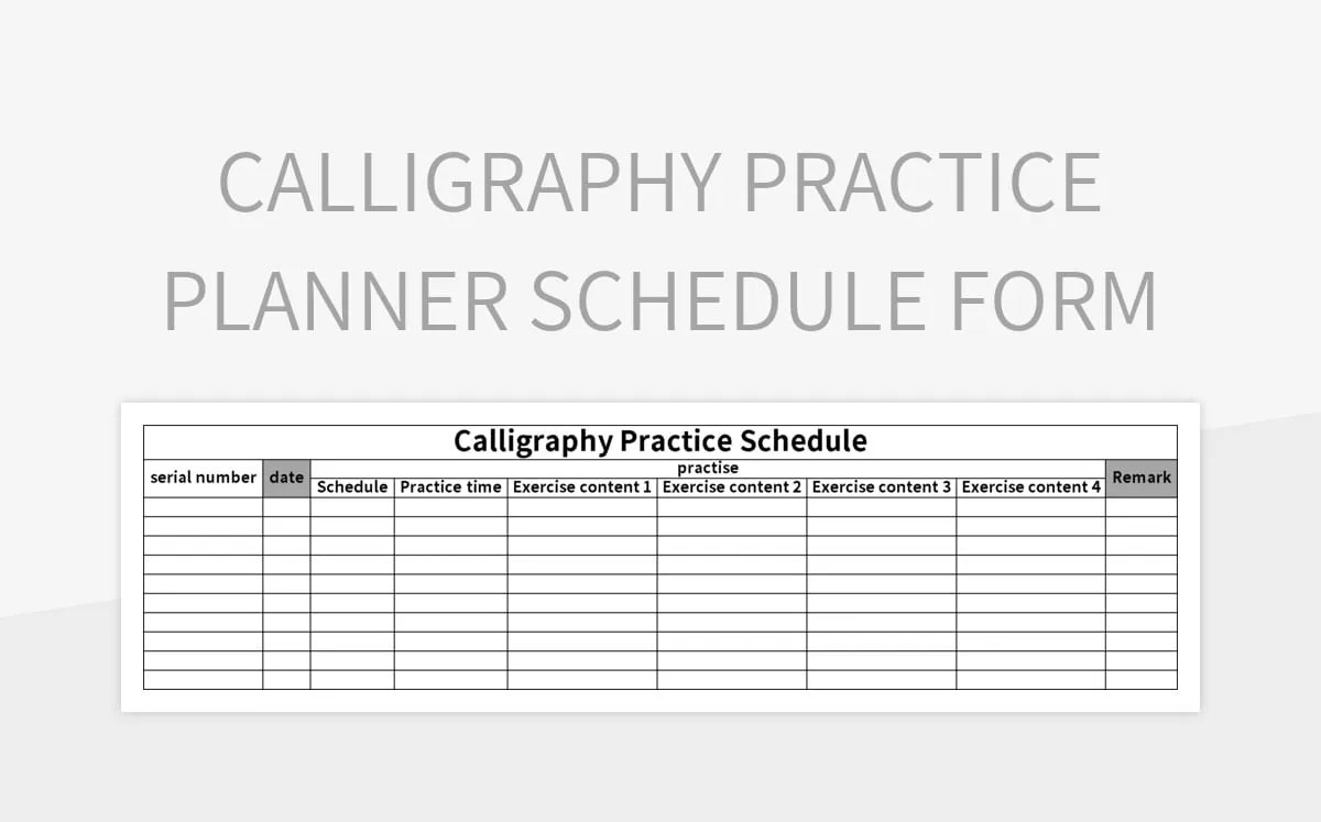 Calligraphy Practice Planner Schedule Form Excel Template And Google Calligraphy Practice Planner Schedule Form Excel Template And Google