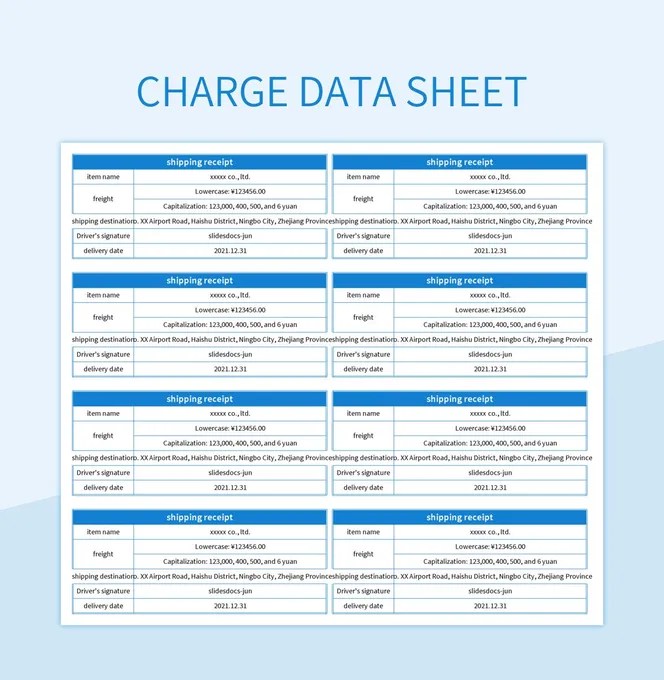 Charge Data Sheet Excel Template And Google Sheets File For Free