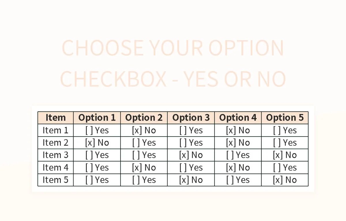 Choose Your Option Checkbox Yes Or No Excel Template And Google