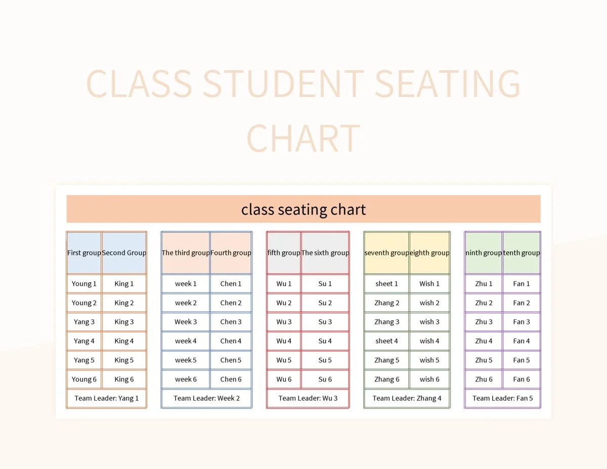 Class Student Seating Chart Excel Template And Google Sheets File For