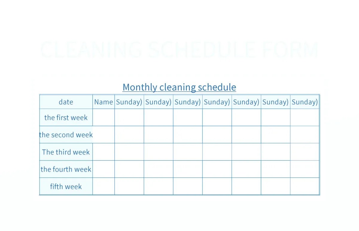 Cleaning Schedule Form Excel Template And Google Sheets File For Free Download Slidesdocs