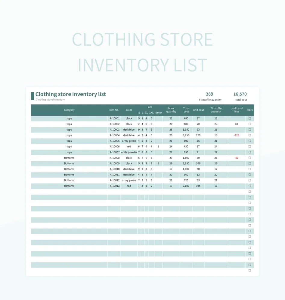 Clothing Store Inventory List Excel Template And Google Sheets File For Free Download Slidesdocs