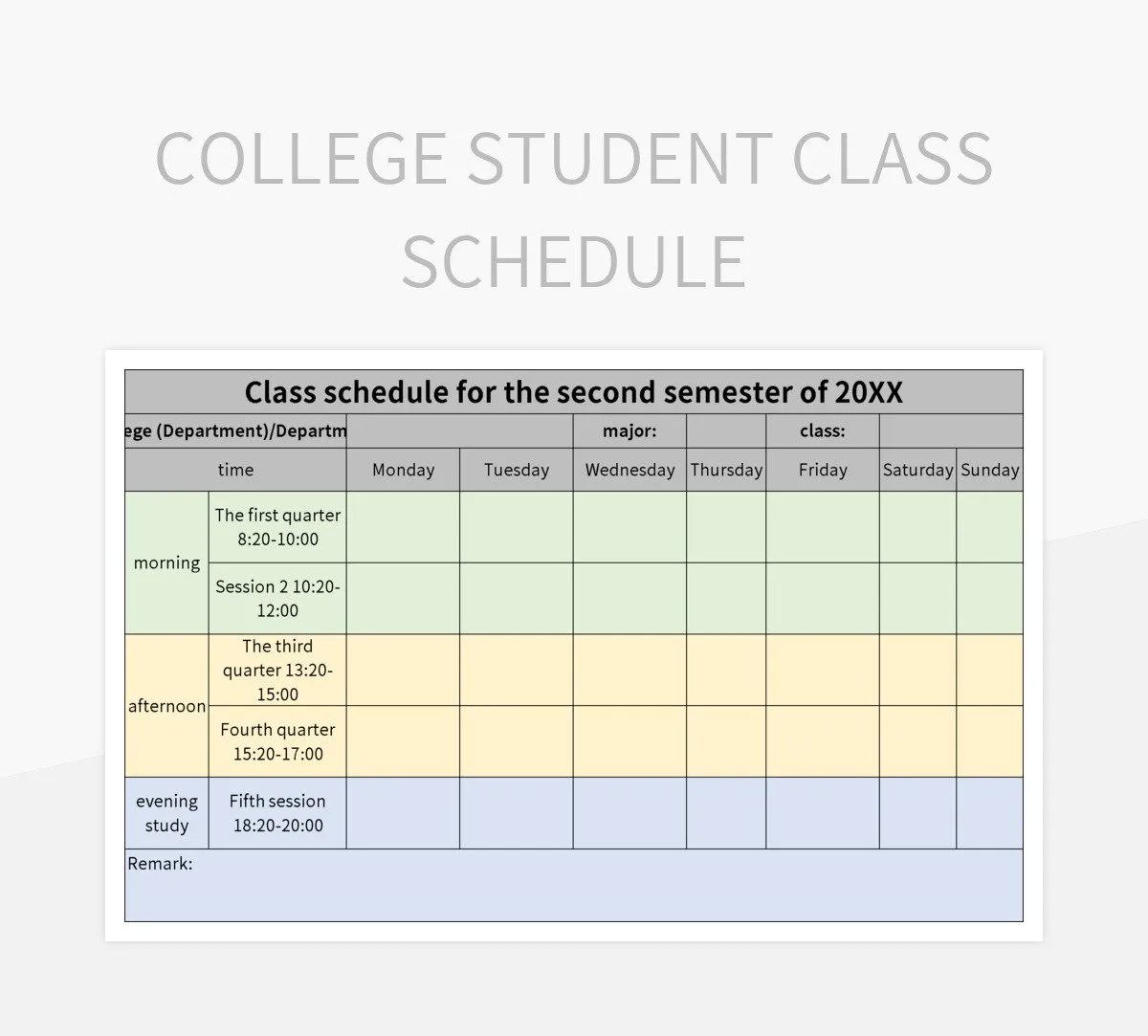 College Student Class Schedule Excel Template And Google Sheets File