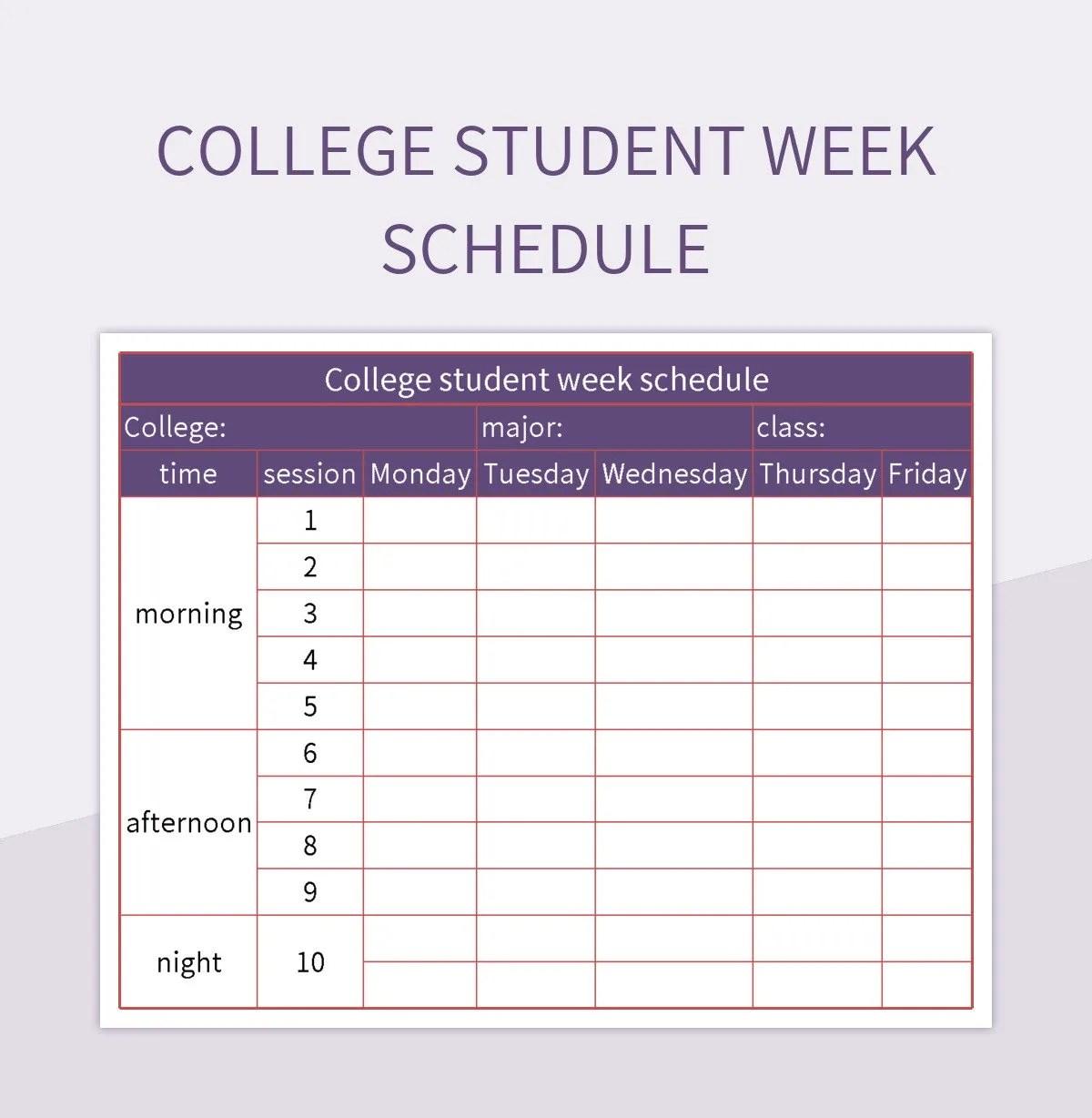 College Student Week Schedule Excel Template And Google Sheets File For Free Download Slidesdocs