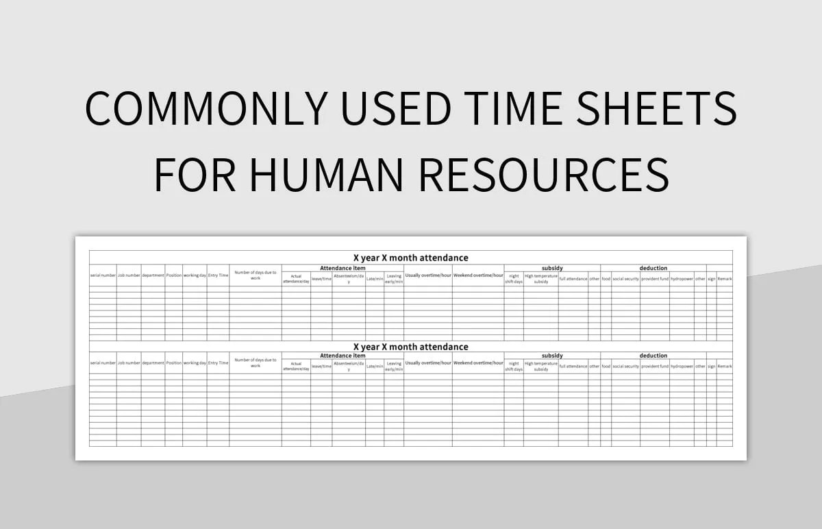 Commonly Used Time Sheets For Human Resources Excel Template And Google