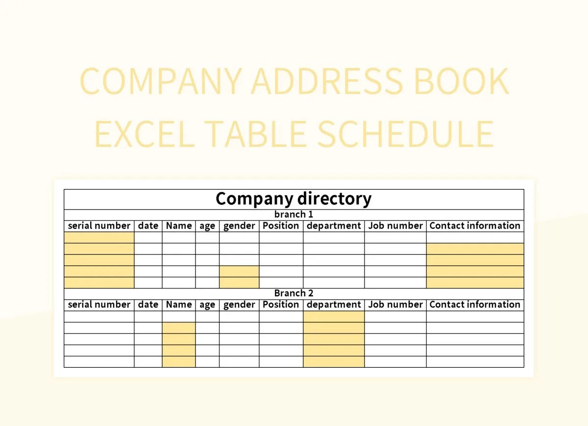 Company Address Book Excel Table Schedule Excel Template And Google