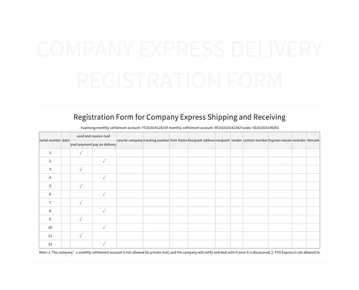 Company Express Delivery Registration Form Excel Template And Google Sheets File For Free