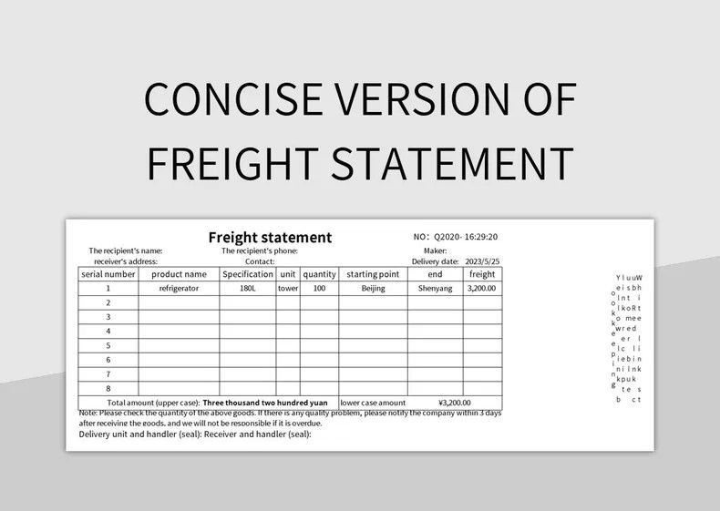 Concise Version Of Freight Statement Excel Template And Google Sheets