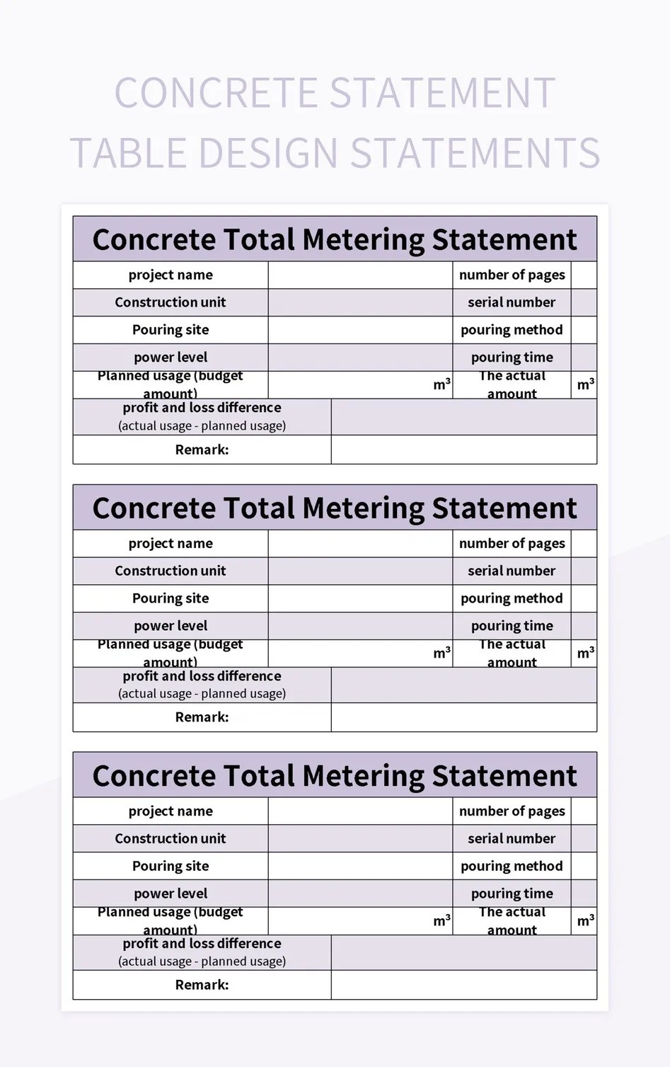 Concrete Statement Table Design Statements Excel Template And Google