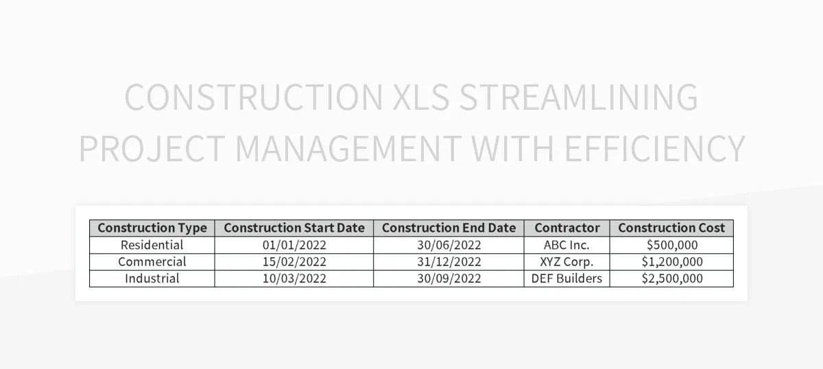 Construction XLS Streamlining Project Management With Efficiency Excel