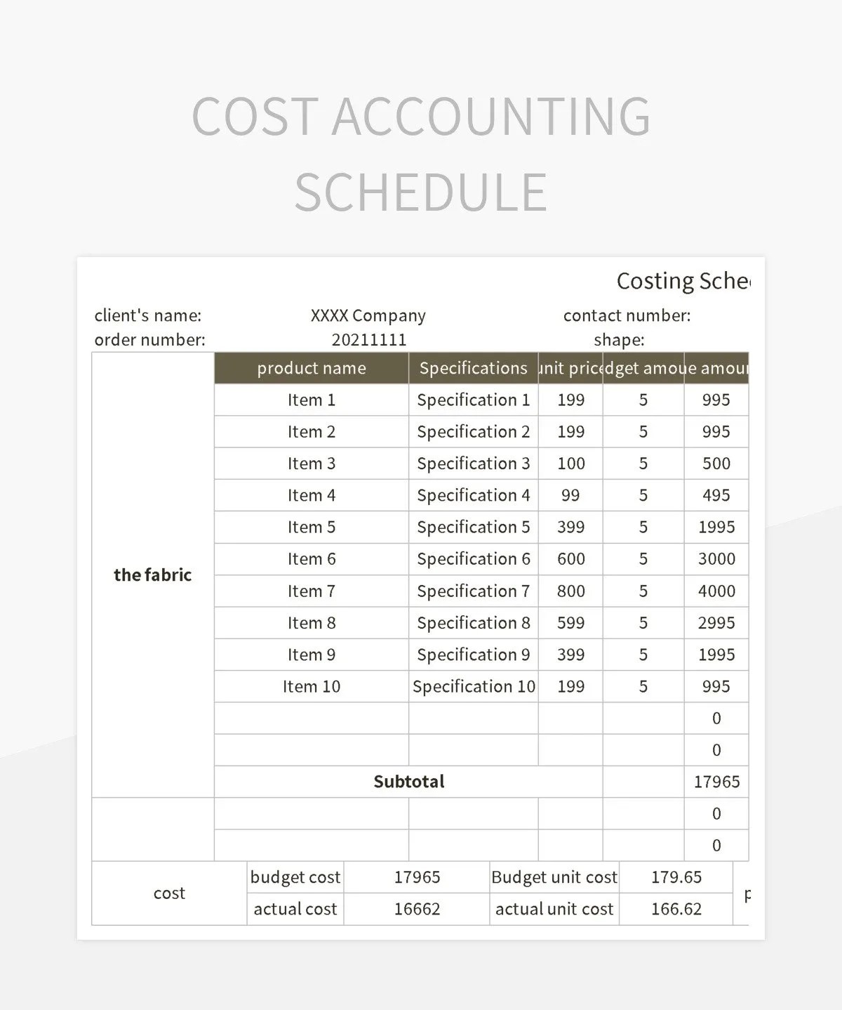 Cost Accounting Schedule Excel Template And Google Sheets File For Free
