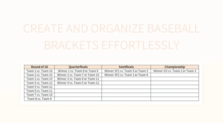 Free Simplified Baseball Brackets Templates For Google Sheets And
