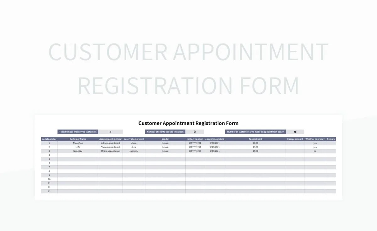 Customer Appointment Registration Form Excel Template And Google Sheets