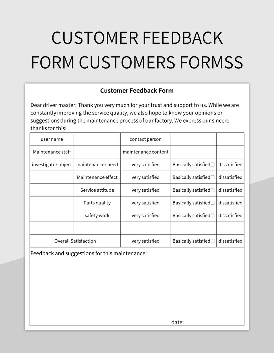 Customer Feedback Form Customers Formss Excel Template And Google Sheets File For Free Download