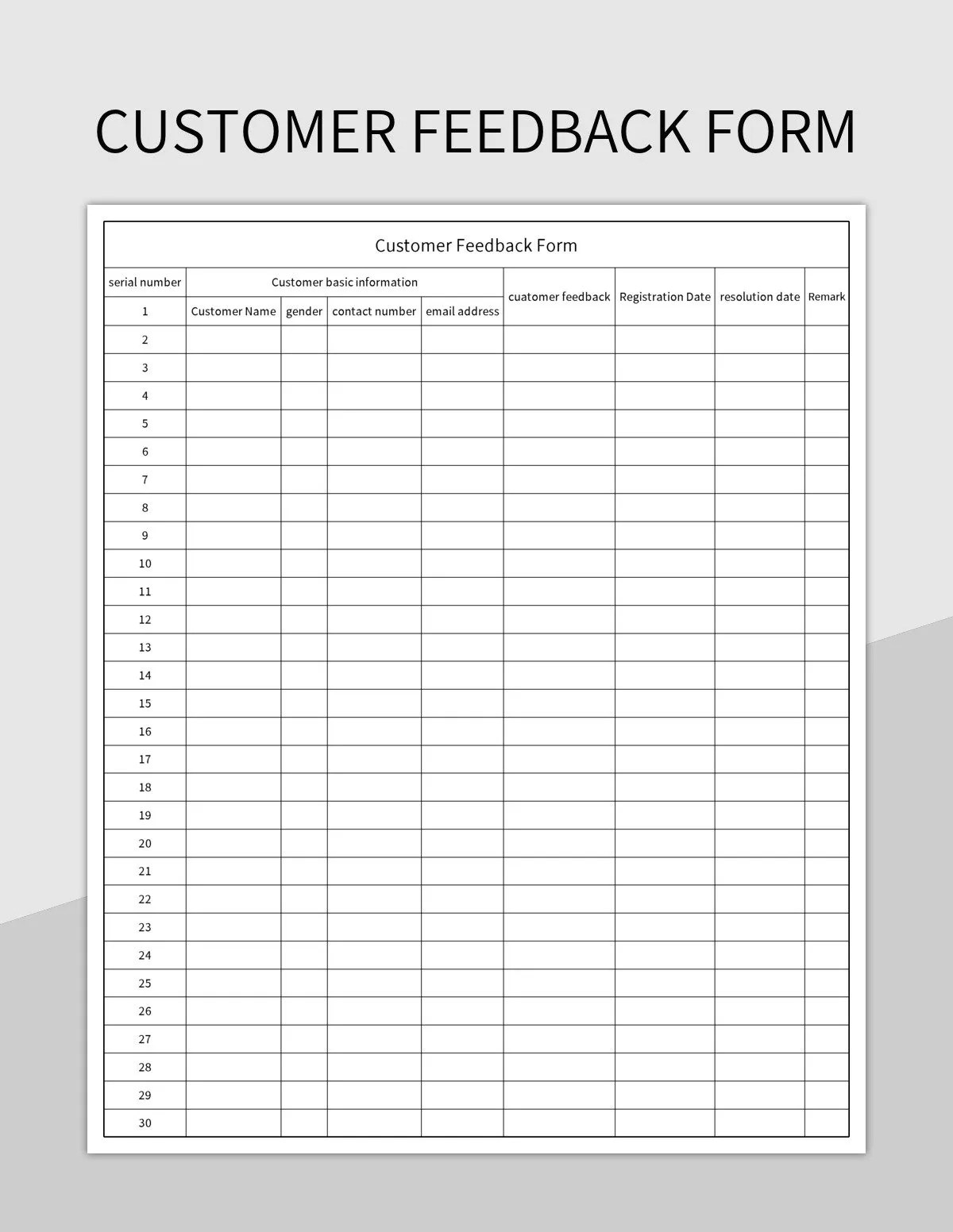 Customer Feedback Form Excel Template And Google Sheets File For Free