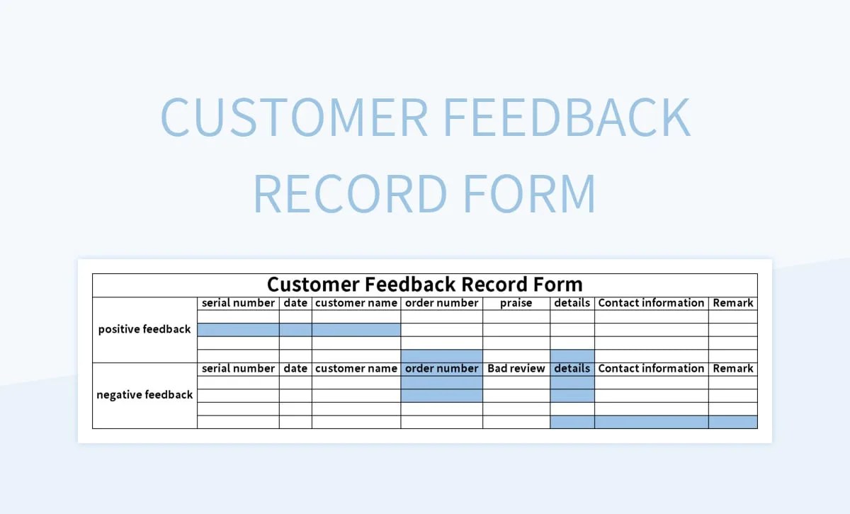 Customer Feedback Record Form Excel Template And Google Sheets File For