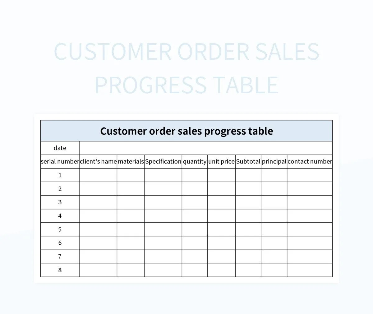 Customer Order Sales Progress Table Excel Template And Google Sheets