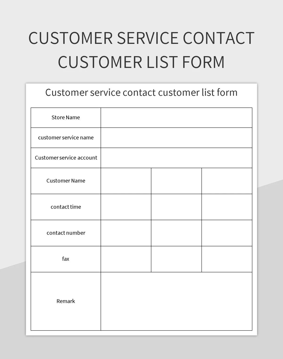Customer Service Contact Customer List Form Excel Template And Google