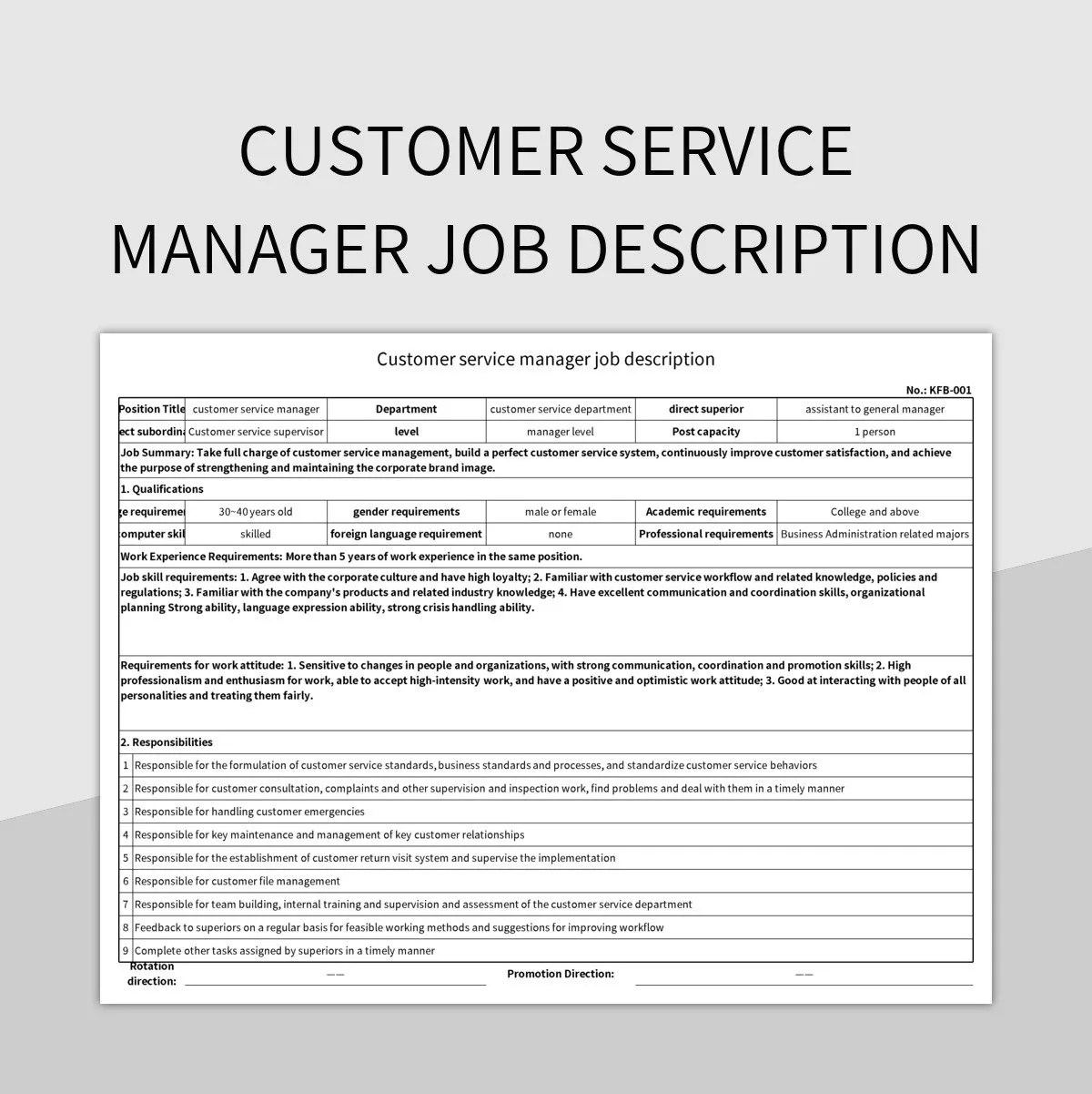 Free Customer Service Manager Job Description Templates For Google Sheets And Microsoft Excel