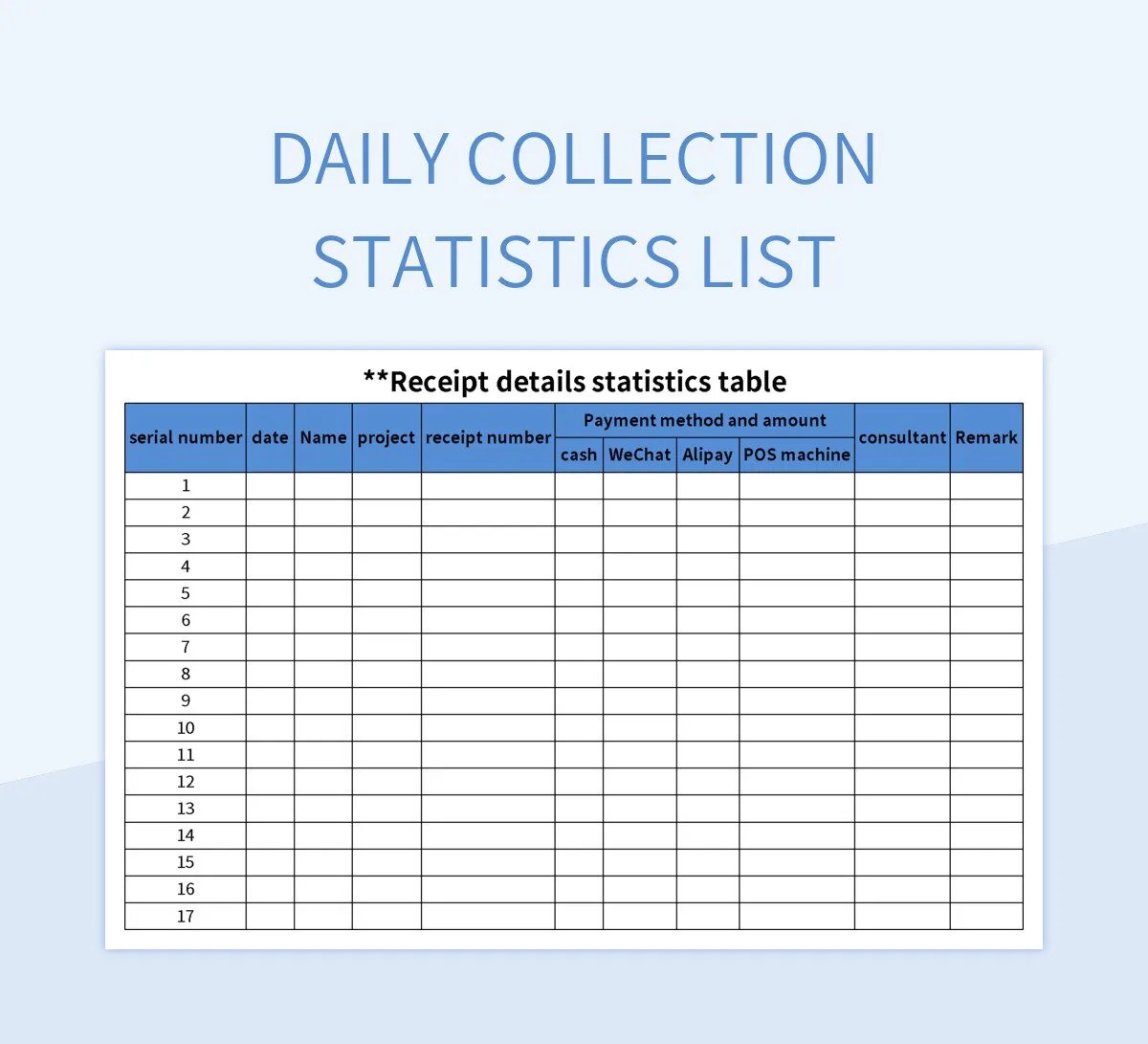 Daily Collection Statistics List Excel Template And Google Sheets File
