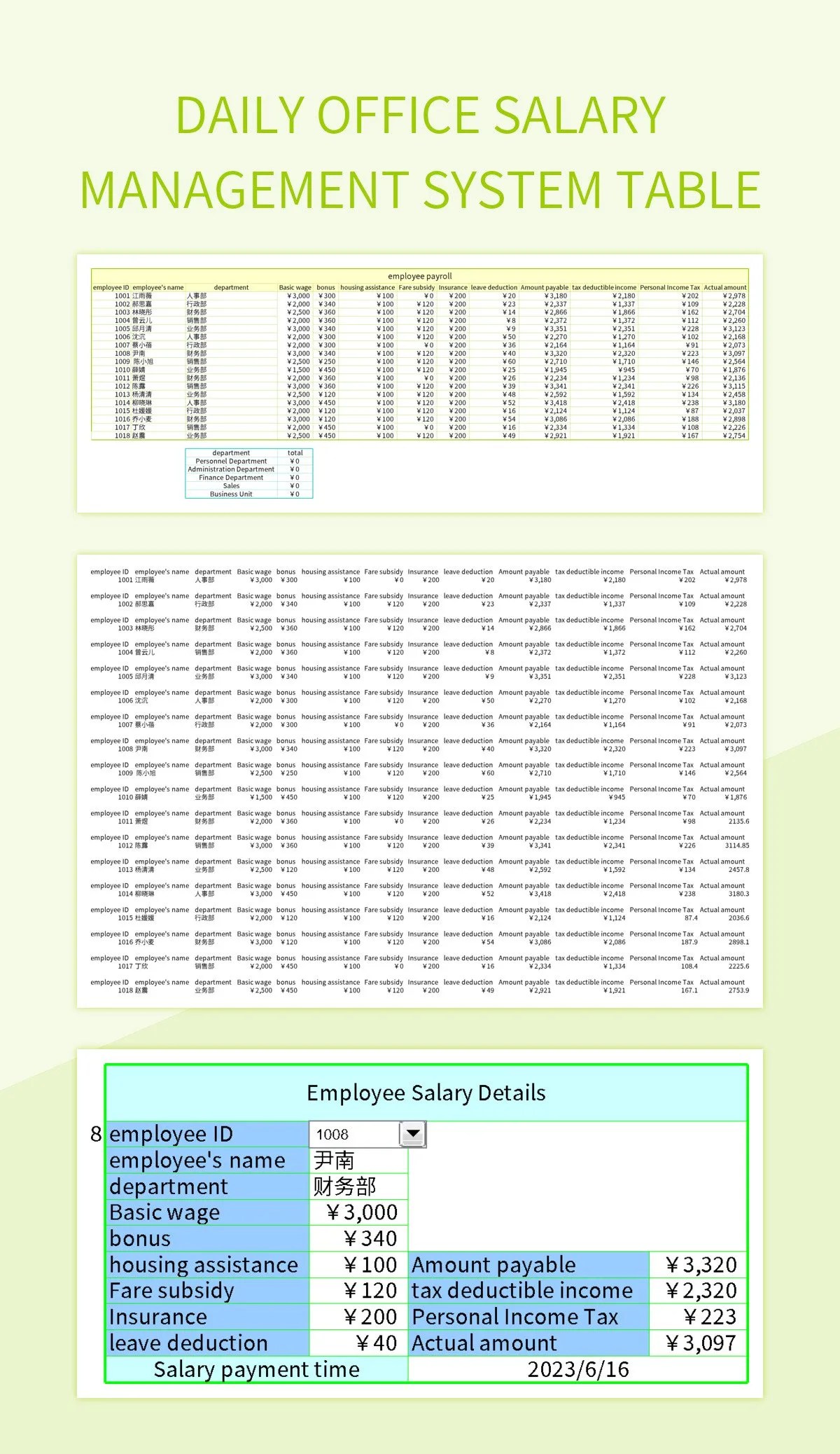 Daily Office Salary Management System Table Excel Template And Google Sheets File For Free