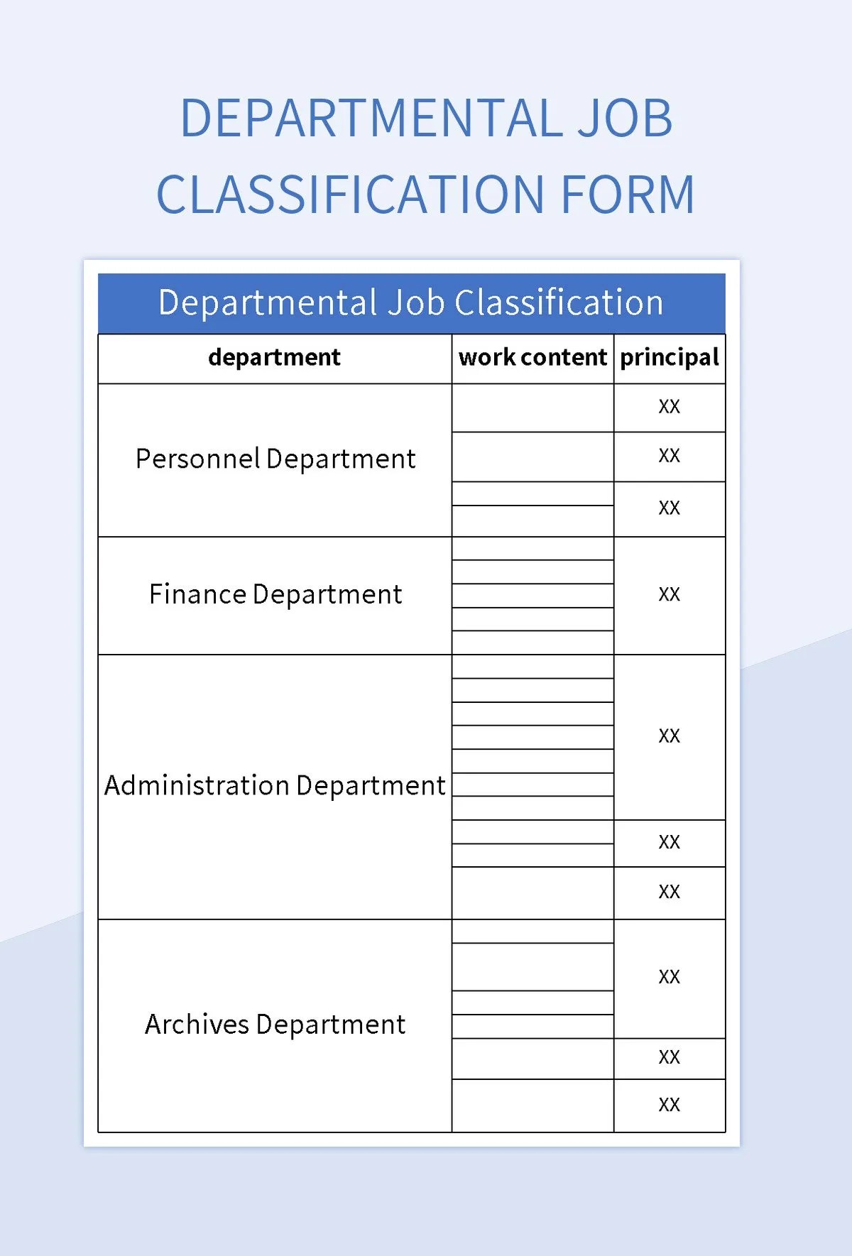 Departmental Job Classification Form Excel Template And Google Sheets