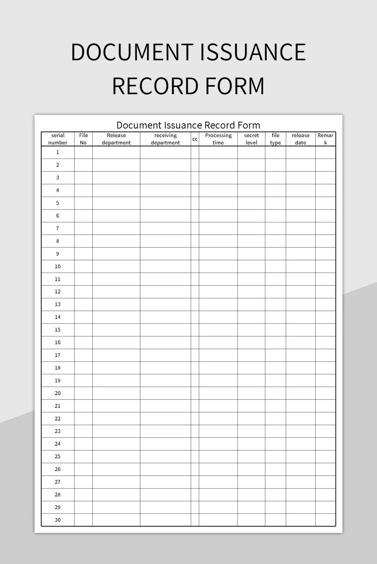 Document Issuance Record Form Excel Template And Google Sheets File For Free Download Slidesdocs