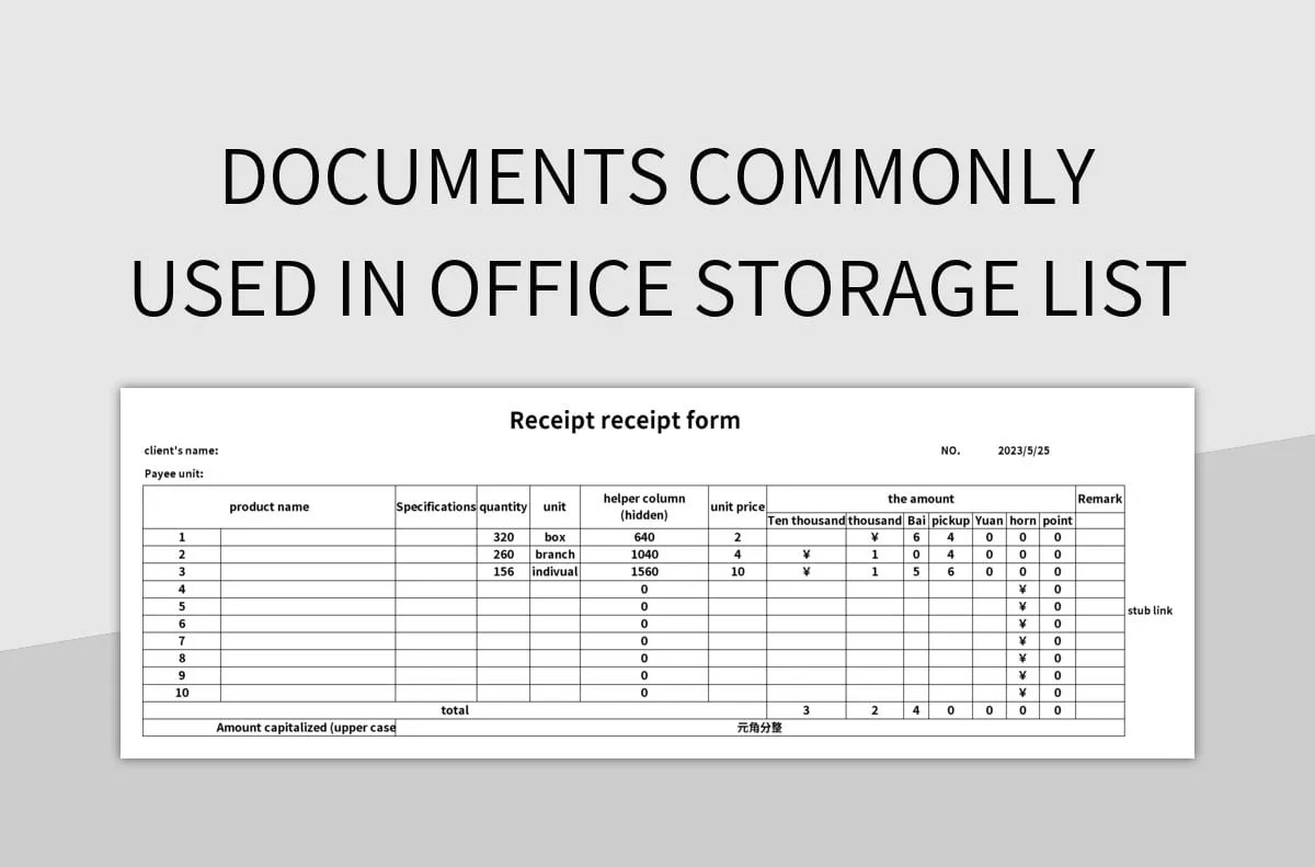Documents Commonly Used In Office Storage List Excel Template And