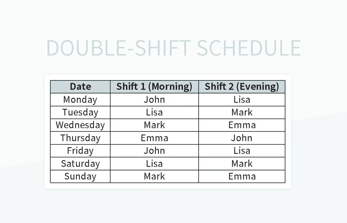 Doubleshift Schedule Excel Template And Google Sheets File For Free