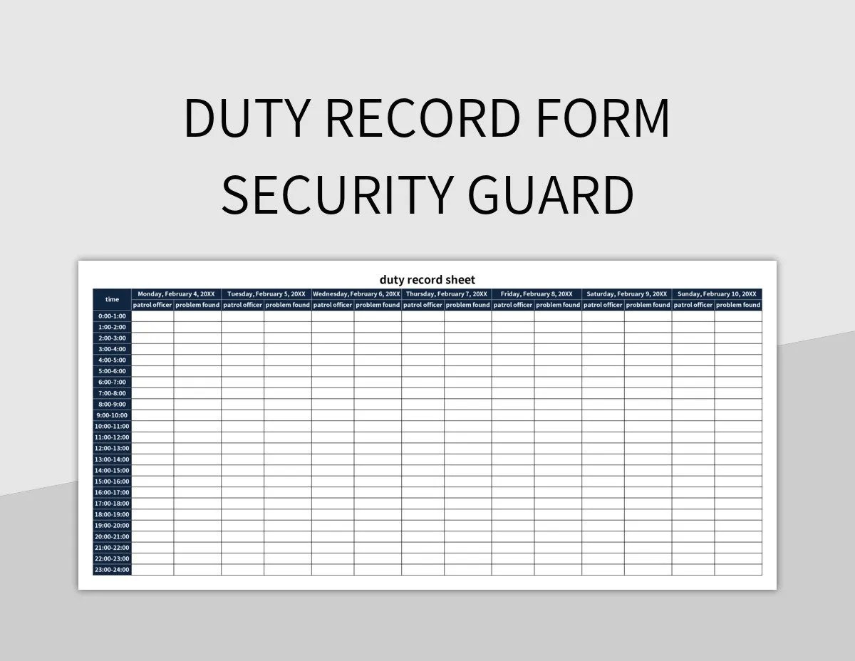 Duty Record Form Security Guard Excel Template And Google Sheets File