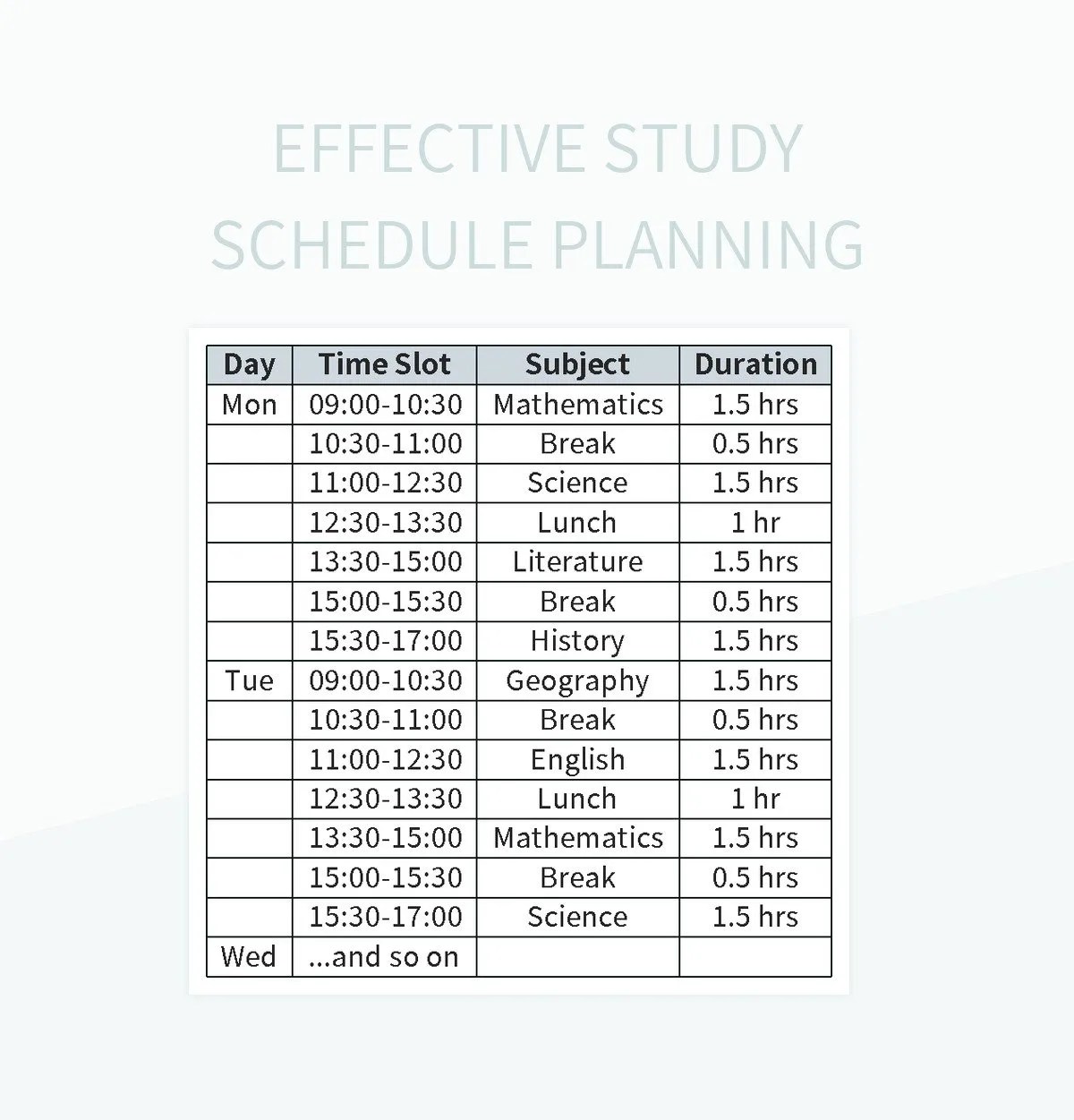 Effective Study Schedule Planning Excel Template And Google Sheets File For Free Download