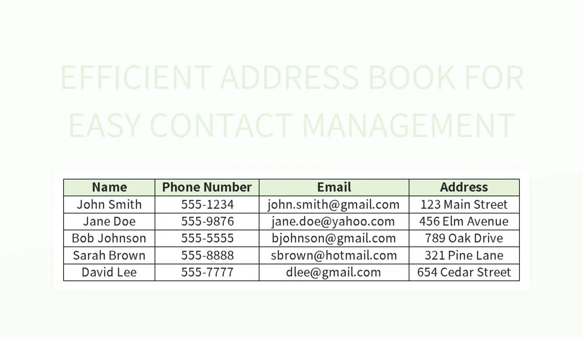 Efficient Address Book For Easy Contact Management Excel Template And