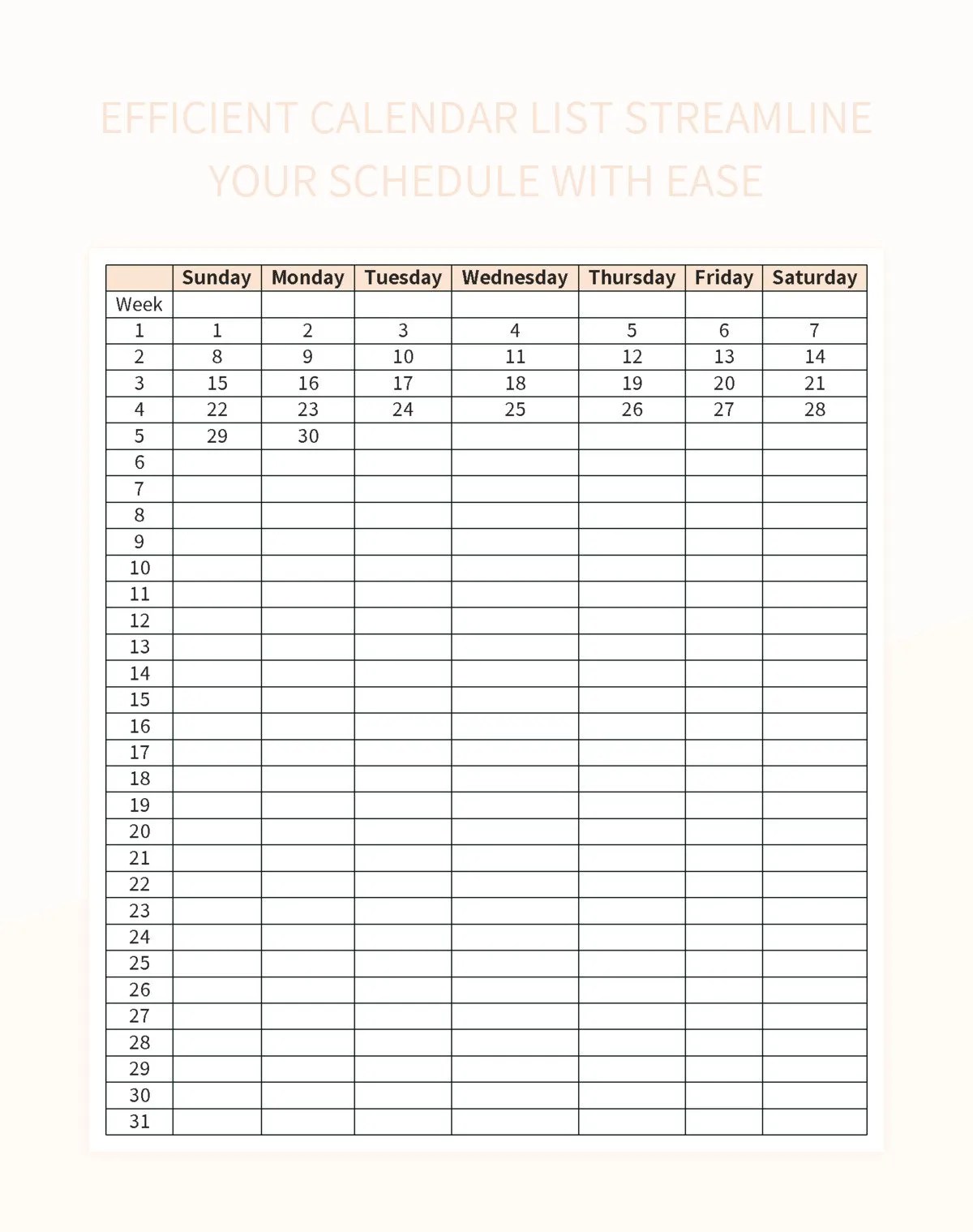 Efficient Calendar List Streamline Your Schedule With Ease Excel Template And Google Sheets File Efficient Calendar List Streamline Your Schedule With Ease Excel Template And Google Sheets File
