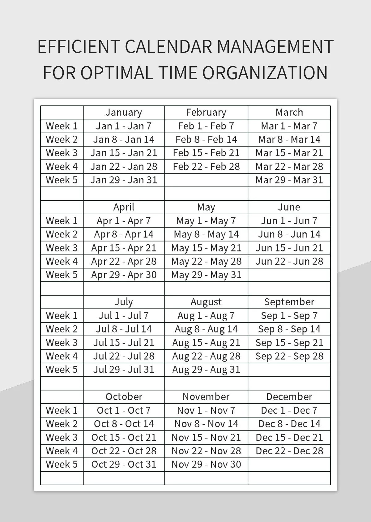 Efficient Calendar Management For Optimal Time Organization Excel Template And Google Sheets Efficient Calendar Management For Optimal Time Organization Excel Template And Google Sheets
