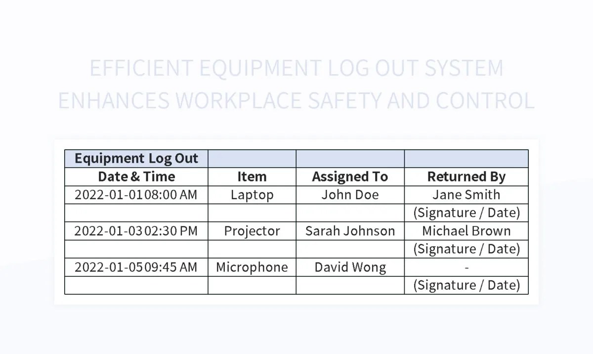 Free Equipment Log Out Templates For Google Sheets And Microsoft Excel
