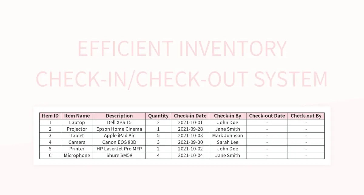 Efficient Inventory CheckIn/CheckOut System Excel Template And Google