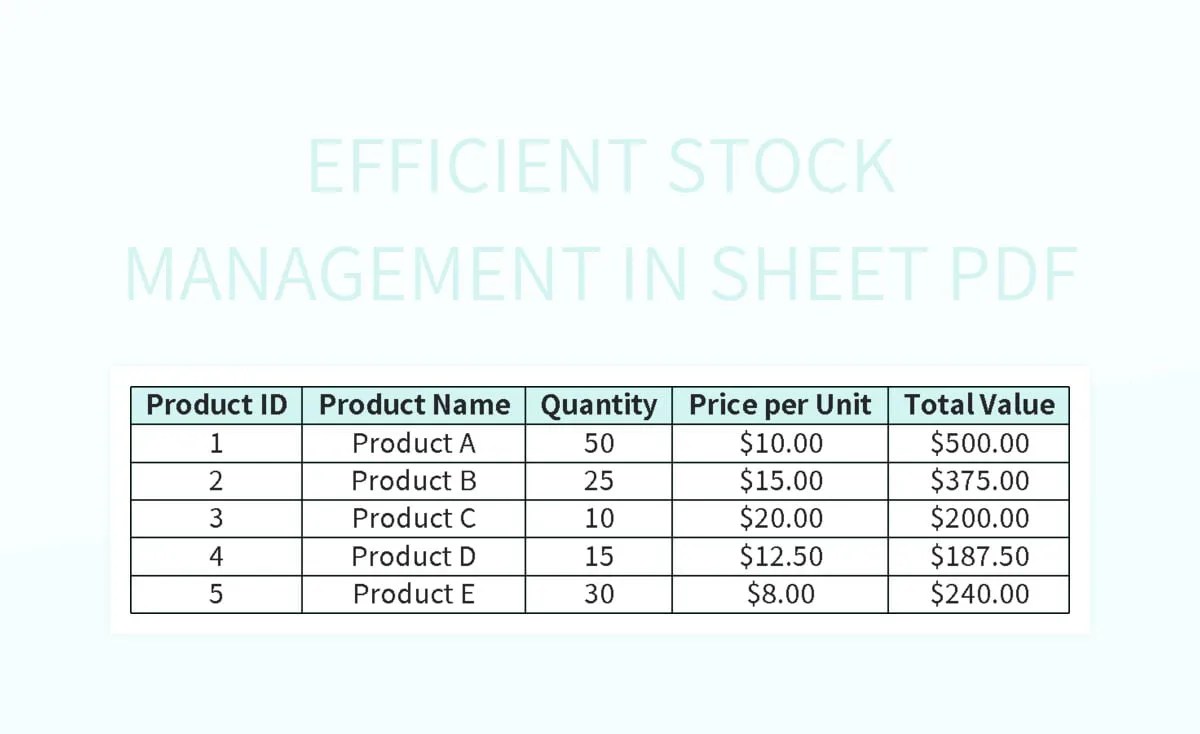 Efficient Stock Management In Sheet PDF Excel Template And Google