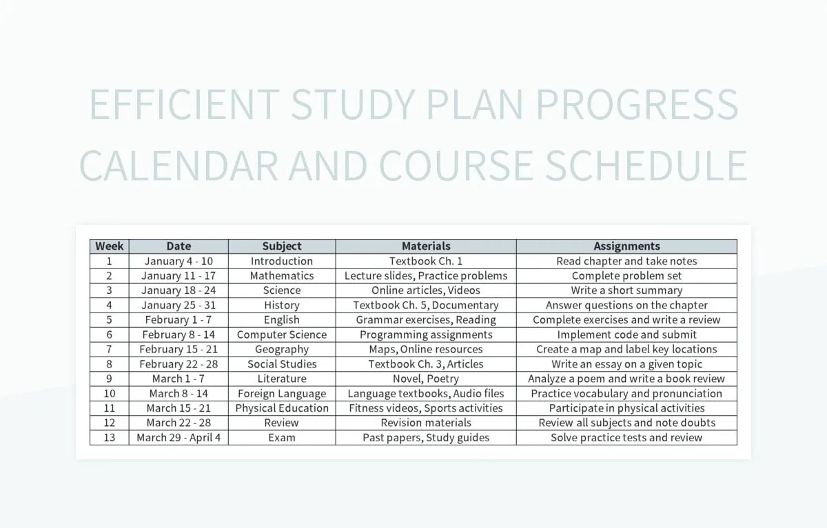 Study Plan Schedule Gantt Chart Excel Template And Google Sheets File