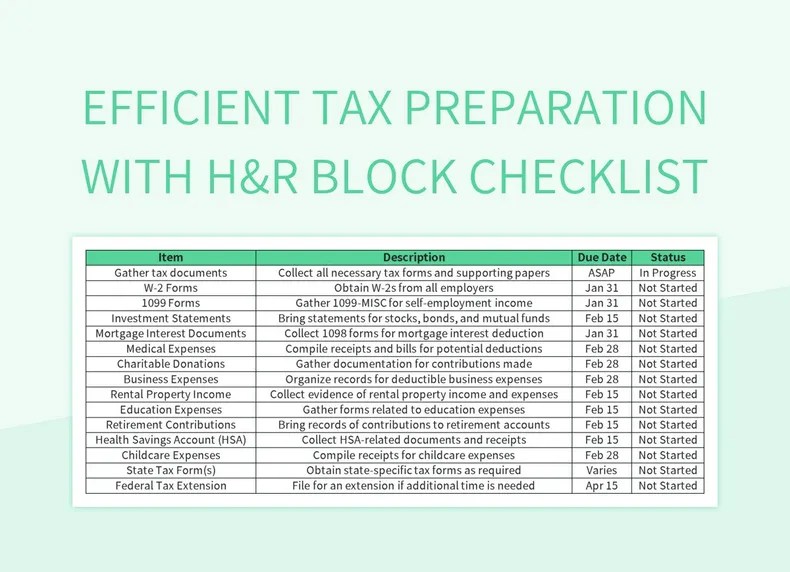 Efficient Tax Preparation With H&R Block Checklist Excel Template And(04)