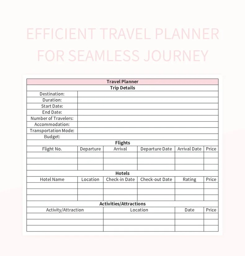 Efficient Travel Planner For Seamless Journey Excel Template And Google
