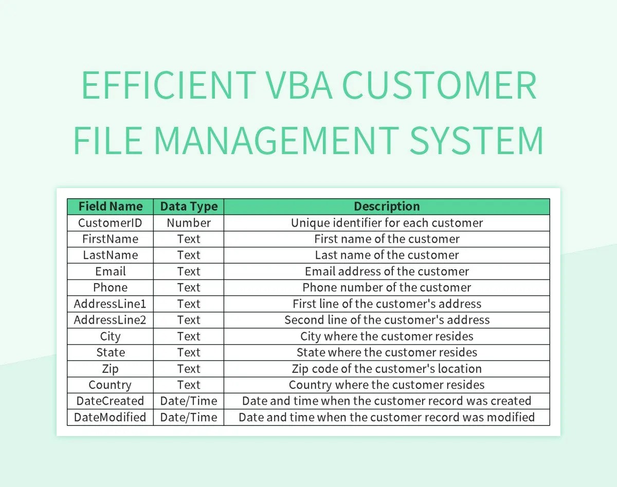 Efficient VBA Customer File Management System Excel Template And Google
